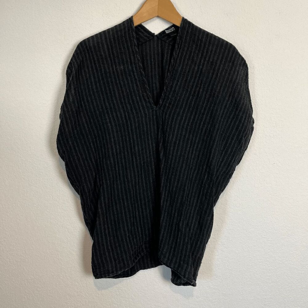 Natalie Busby Black Striped Linen Short Sleeve Boxy Blouse Women's One Size